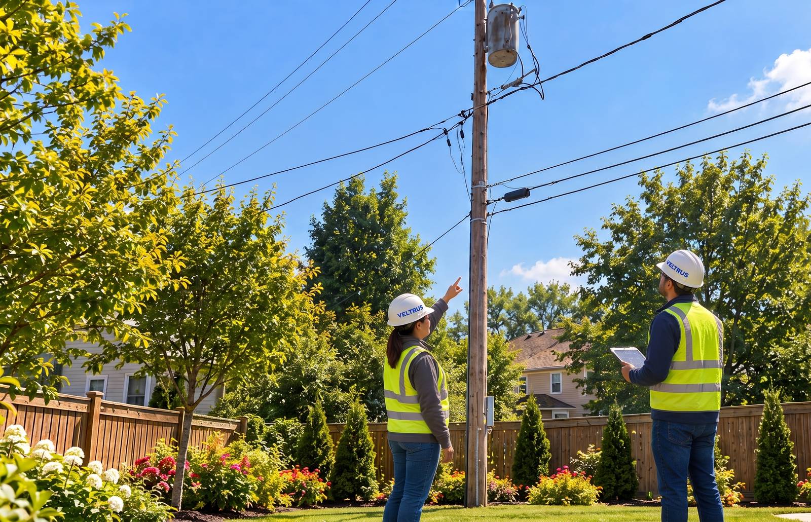 Surveyor checking a utility pole for an attachment application